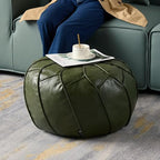 Louis Donné Handmade Moroccan Boho Chic Eco-Friendly Waterproof Faux Leather Unstuffed Pouf Ottoman Cover,Round Storage DIY Foot Rest, Ethnic Decorative Accent for Living Room Bedroom（Green）