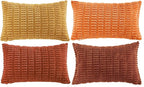 Fancy Homi Set of 4 Burnt Orange Fall Long Lumbar Rectangle Decorative Throw Pillow Covers 12x24 Inch for Couch Bed Chair, Farmhouse Boho Room Decor, Soft Fuzzy Corduroy Textured Cushion Case 30x60cm