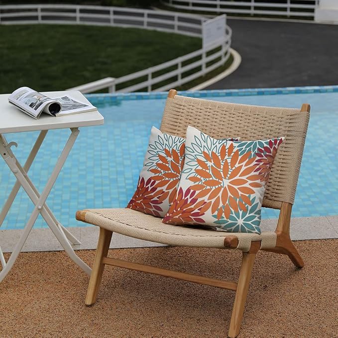 DFXSZ Orange Teal Red Flower Pillow Covers 20x20 Inch Set of 2 Fall Throw Pillows Outdoor Waterproof Decor for Living Room Sofa Patio Funiture Garden Floral Polyester Pillow Covers 002Y20