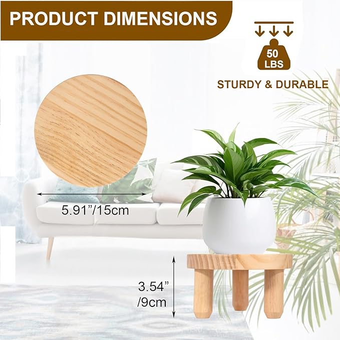 ARTORA Small Wooden Riser, Decorative Round Wood Desktop Plant Stand Mid Century Kitchen Counter Pedestal Stand for Centerpiece Pet Bowl Holder (Natural, 2 Pack)