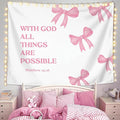 LIANGW Coquette Pink Bow Christian Tapestry Aesthetic, Coquette Preppy Room Decor for Teen Girls & Women, Wall Tapestry for Bedroom, Bible Verses Tapestries Wall Hanging 50x60 inche