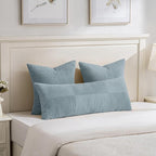 Fancy Homi Set of 2 Light Blue Euro Decorative Throw Pillow Covers 28x28 Inch for Bedroom Couch Bed, Farmhouse Boho Home Decor, Soft Cross Corduroy Patchwork Textured Square Cushion Case 71x71 cm