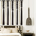 IOWER Large Macrame Wall Hanging Macrame Wall Decor Black and White Sphericity Cotton Textile Wall Hanging Boho Wall Decor Art Fiber Yarn Art Handmade 39" Wx39 L