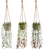 Giegxin Spring Mini Hanging Artificial Plant with Woven Basket Boho Fake Plants Ivy Faux Vines Eucalyptus Leaf for Indoor Home Wall Shelf Decor(3 Set,Green,Hanging Plant Basket)