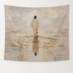 bitCNY Jesus Walking on Water Golden Glow Tapestry – Christian Wall Hanging with Divine Light, Faith-Inspired Religious Home Decor, 50x60 Inch