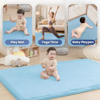 Baby Play Mat for Floor,1.3" Thick Memory foam Tummy Time Mat for Toddlers,Infants,kids,Water-Repellent Soft Nursery Rug,Extra Large Non Slip for Crawling&Yoga,Tatami Style for Living Room(Light Blue)