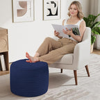 MeMoreCool Stuffed Round Pouf Ottoman Foot Rest, Soft Plush Floor Pouf Foot Stool, Corduray Footstool Footrest, Small Round Ottoman for Living Room Couch Sofa Chair, 20x15 Inch Navy