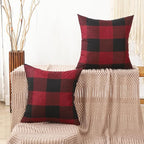 CARRIE HOME Red and Black Christmas Checkered Throw Pillow Covers 16x16 Set of 2 Outdoor Christmas Farmhouse Decor Pillows 16 x 16 for Patio Deck and Couch Sofa (No Pillow Inserts)