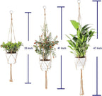 3 Pack Macrame Plant Hanger Indoor, 35 41 47 Inch Handmade Boho Hanging Planter Basket with Screw Hooks S-Hooks and Extension Rope for Indoor Plants Home Decor (POTS NOT Included) (Brown)