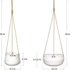 Mkono Ceramic Hanging Planter of Shallow 8 Inch and Deep 6 Inch for Indoor Outdoor Plants, Set of 2 Modern Plant Pot Geometric Porcelain Hanging Basket with Polyester Rope Hanger