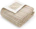 Amélie Home Striped Knit Throw Blanket for Couch, Dual-Sided Soft Chenille Decorative Blankets for Sofa & Chair, 50"x60", Khaki & White