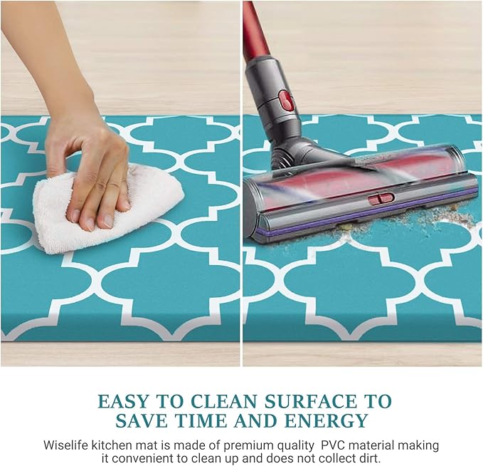 WISELIFE Kitchen Mat Cushioned Anti-Fatigue Kitchen Rug,17.3"x 39",Non Slip Waterproof Kitchen Mats and Rugs Heavy Duty PVC Ergonomic Comfort Mat for Kitchen, Floor Home, Office, Sink, Laundry, Green