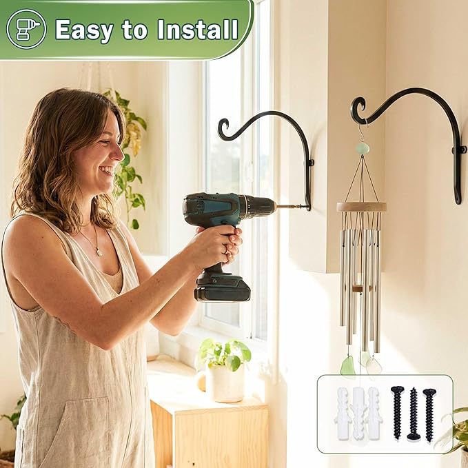 Qiang Ni Bird Feeder Hanger: 12-Inch 50 Lbs Wall-Mounted Plant Bracket Outdoor - 4 Pieces Black Plant Hooks for Hanging Flower Baskets
