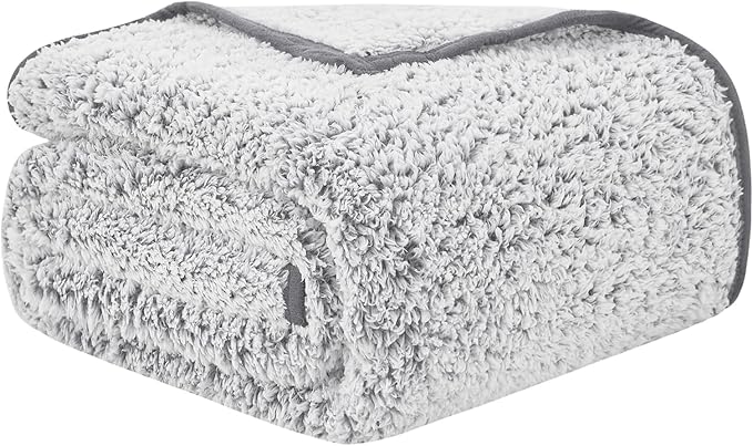 EMME Soft Sherpa Fleece Blanket Reversible Plush Fluffy Large Blanket, Light Weight Warm Decorative Boho Blanket Cover for Sofa, Couch, Bedroom,Travel(Plush Grey,108"x90")