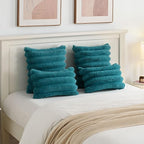 FUTEI Teal Decorative Throw Pillow Covers 20x20 Inch Set of 2, Square Soft Faux Rabbit Fur Thick Striped Cushion Cover,Spring Home Decor for Couch Bed Living Room