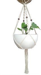 1 PCS Macrame Plant Hanger & Holder, Hanging Planter 4 Legs Double Deck for 8 inch to 10 inch Two Pots Indoor Outdoor Hanging Planter Hemp Rope 67 Inch with Metal Ring (Cotton)
