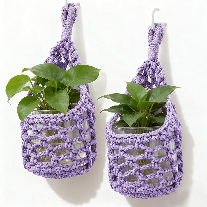 Macrame Wall Plant Hanger, Hanging Planter Basket Holder, Wall Planters for Indoor Plants, for Up to 4 Inch Pot (Purple, 4-Inch)