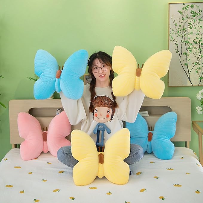 PEACH CAT Butterfly Pillow Decorative Butterfly Shaped Throw Pillows 15.7" x 15.7" Cute Plush Cushion Decor for Bedroom Living Room Sofa Couch Yellow