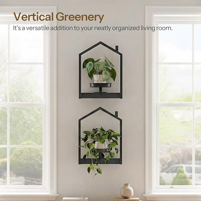 HOOBRO Wall Plant Holder, Wall Planters for Indoor Plants Set of 2, Plant Hanger Indoor Window Plant Shelves Frames Decor for Living Room Window, Black BK08HJP201
