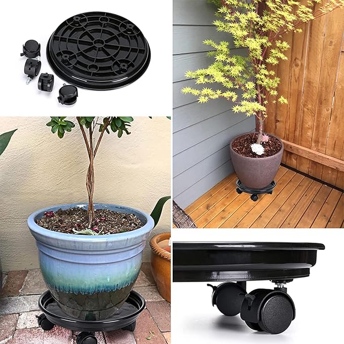 2Pcs Plant Caddy,Planter Pot Mover, Plant Pot Pallet Dolly Caster with Universal Wheels, Round Movable Planter Dolly Trolley Tray Pallet Outdoor Indoor Tree Flower Stand Planter (13 inch+2pcs+black)
