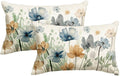 AVOIN colorlife Poppy Flowers Chinoiserie Throw Pillow Covers, 12 x 20 Inch Light Brown Blue Seasonal Leaves Cushion Case Decoration for Sofa Couch Set of 2