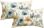 AVOIN colorlife Poppy Flowers Chinoiserie Throw Pillow Covers, 12 x 20 Inch Light Brown Blue Seasonal Leaves Cushion Case Decoration for Sofa Couch Set of 2