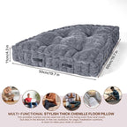 Fan-Shaped Floor Cushion Corner Nook Floor Pillow, Meditation Cushion for Sitting or Yoga, Kids Play Cushions Thick for Indoor or Outdoor Seating 28"*28" Gray