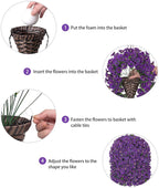 HyeFlora Artificial Faux Hanging Flowers Plants Basket for Outdoor Outside Porch Decoration, UV Resistant Fake Silk Purple Morning Glory Trailing Vines Realistic for Summer Home Balcony Yard Patio