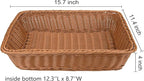 Yarlung 2 Pack Woven Bread Basket, Plastic Wicker Fruit Baskets 15.7 x 11.4 Inch, Imitation Rattan Food Serving Trays for Vegetables, Kitchen, Restaurant, Outdoor, Brown