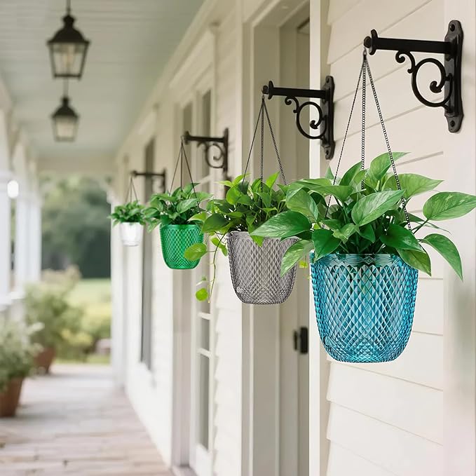 QCQHDU Self Watering Hanging Pots, 2 Pack 7.2 Inch Hanging Planters for Indoor Plants, Plant Hanger with Drainage Holes and 3 Hooks Chains for Garden Home (Klein Blue)