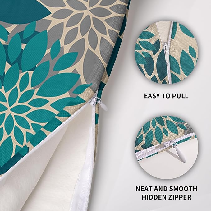 Teal Grey Gray Pillow Covers 20X20 Inch Set of 2, Spring Modern Geometry Dahlia Floral Print Decorative Throw Pillow Covers Outdoor Farmhouse Cushion Case for Couch Sofa Bed Decor