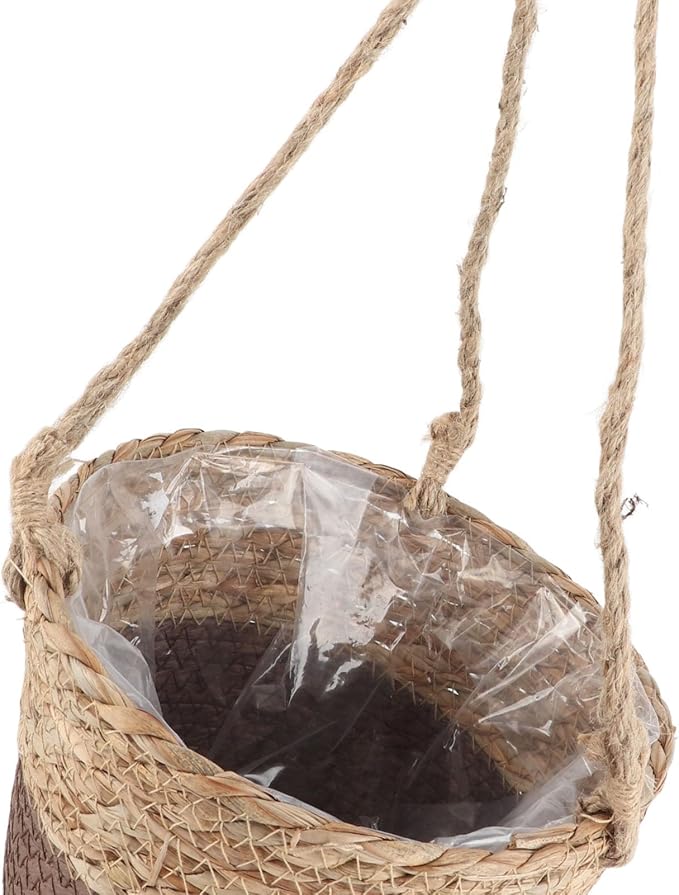 Ejoyous Hanging Planter Basket, Rustic Woven Flower Hangers for Indoor and Outdoor Plants Boho Style Hanging Straw Basket for Porches and Patio Decor (2pcs)