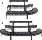 aboxoo 3 Tier Plant Stand Flower Pot Rack, Metal Stair-Step Style Corner Shelf Planters, Quarter Round Display Holder for Indoor Outdoor Use(Black, Semicircle)