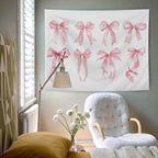 AQYIP Trendy Coquette Pink Bow Tapestry, Preppy Pink Tapestry, Girly Aesthetic Wall Blanket Decor for Girls Room Dorm Apartment Bedroom, 50x60 Inch