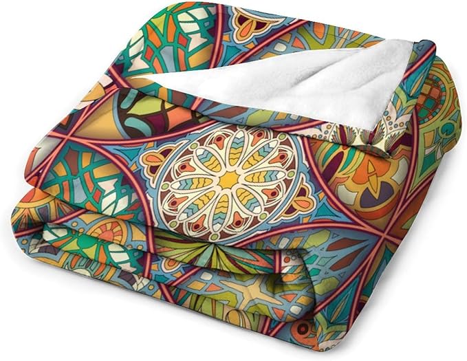 Boho Floral Throw Blanket Colorful Mandala Bohemian Indian Hippie Vintage Blanket for Sofa Bed Couch Chair or Dorm 60"x80"