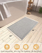 Upgraded Waffle Bath Mat, Super Absorbent Non Slip Bath Mats for Bathroom Floor, Machine Washable Bathroom Rugs with Tassels, Rubber Backed Bathroom Mats, Ultra Soft, 20" x 32",LightGrey & Cream