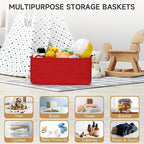 3-Pack Small Storage Baskets for Organizing | Woven Shelf Toy Basket | Rope Baskets for Gifts Empty | Closet Organizer Bins with Handles | Cube Decorative Box | 11.8×7.8×5.1” | Christmas Red