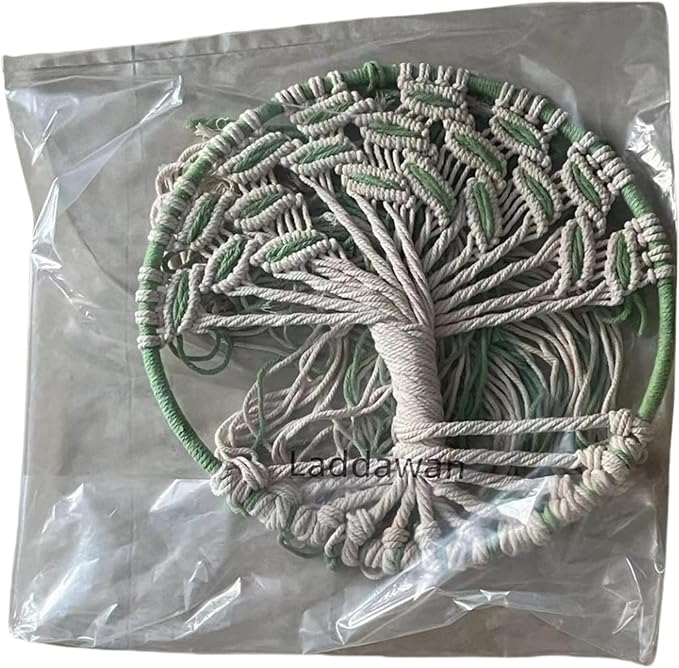 Macrame Wall Hanging Green and White Tree of Life Wall Art Decoration Home Decor Dream Catcher (X-Large)