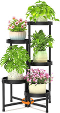 LASZOLA 5 Tiered Plant Stand Indoor Outdoor with Plastic Tray, Corner Folding Tall Flower Display Rack, Modern Plant Holder Shelf for Outdoor Patio Porch Garden Office Living Room, Black