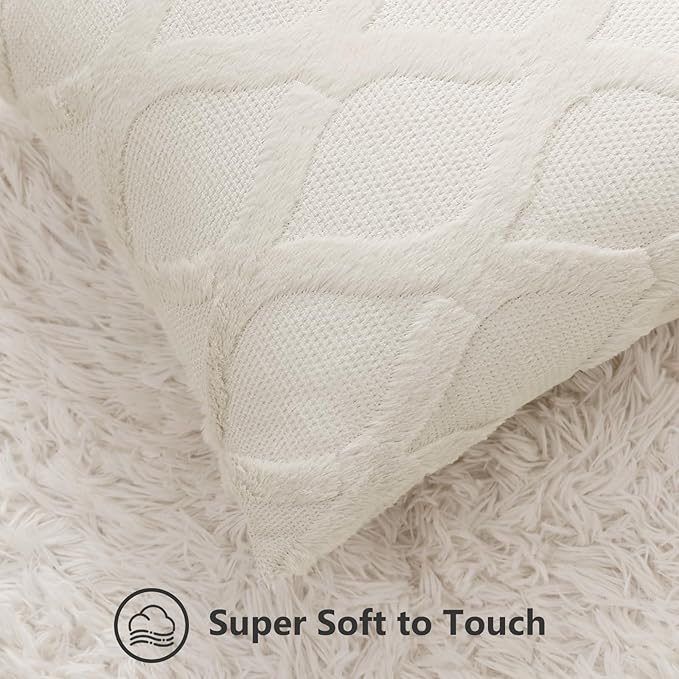 decorUhome Spring Throw Pillow Covers 20x20 Inch Set of 2, Soft Plush Faux Fur Wool Beige Accent Couch Pillow Covers for Modern Farmhouse Bed Sofa Living Room