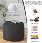 MeMoreCool Stuffed Round Pouf Ottoman Foot Rest, Soft Plush Floor Pouf Foot Stool, Corduray Footstool Footrest, Small Round Ottoman for Living Room Couch Sofa Chair, 20x15 Inch Grey