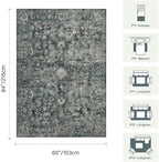 5x7 Area Rugs for Living Room Bedroom, Blue Washable Rug, Vintage Retro Boho Rug, Non Slip & Low Pile Faux Wool Thin Carpet for Indoor Dining Room and Kids Room(Blue 5x7ft)