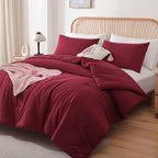 ROSGONIA Oversized King Comforter Dark Red, 3pcs (1 Boho Red Comforter & 2 Pillowcases) Lightweight Oversized King Size Comforter Sets Bedding Blanket