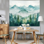 Atrippy Forest Mountain Nature Tapestry, Misty Foggy Sage Green Landscape Tapestries Wall Hanging, Tree Aesthetic for Bedroom Living Room Backdrop Decor 51x60 Inch