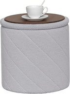 B FSOBEIIALEO Ottoman with Stroage, Boucle Round Storage Ottoman with Tray,Foot Rest Stool for Dorm Room, Living Room Grey, 16.93"x16.93"x17.72"
