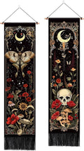 ARTCREATOR Pack of 2 Witchy Gothic Wall Bedroom Decor Moth Moon Tapestry Skull Mushroom Vertical Tapestries Retro Floral Flowers Tapestries for Bedroom Aesthetic Art Room (12.8 x 51.2 inches)