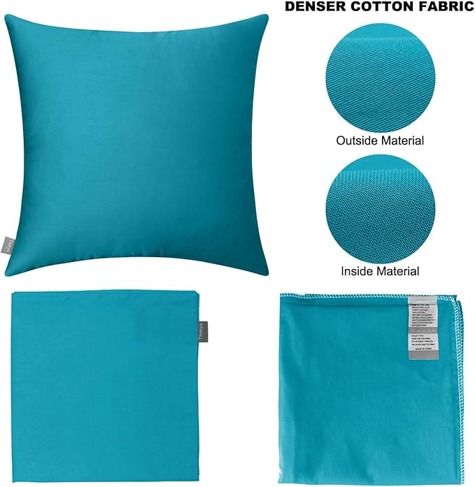 Thmyo 4-Pack 100% Cotton Comfortable Solid Decorative Throw Pillow Case Square Cushion Cover Pillowcase Sublimation Blank Pillow Covers DIY Throw Pillowcase for Sofa(16x16 inch/ 40x40cm,Lake Blue)