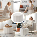 LITA Round Stuffed Pouf Ottoman, Corduroy Poufs with High-Density Foam Filling and Washable Cover, Furry and Fluffy Bean Bag Foot Stools Ottoman for Living Room, Bedroom, Office, Beige, Round
