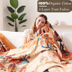Boho Throw Blanket, 100% Cotton Breathable Soft Bed Throw - Floral Bird Farmhouse Decor Blanket for Sofa Couch Chair Quilt and Gift. 80" x 90"- Beige