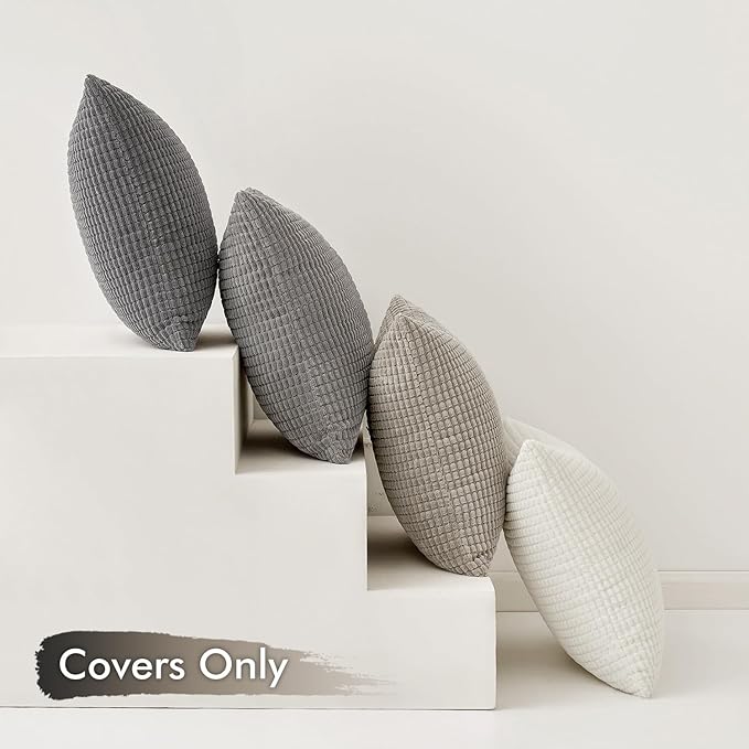 MIULEE Timeless Neutral Euro Sham Pillow Covers 24x24 Set of 4 Mid Century Modern Grey Throw Pillows Rustic Corduroy Couch Pillowcases Nordic Home Decor for Sofa Living Room Bed